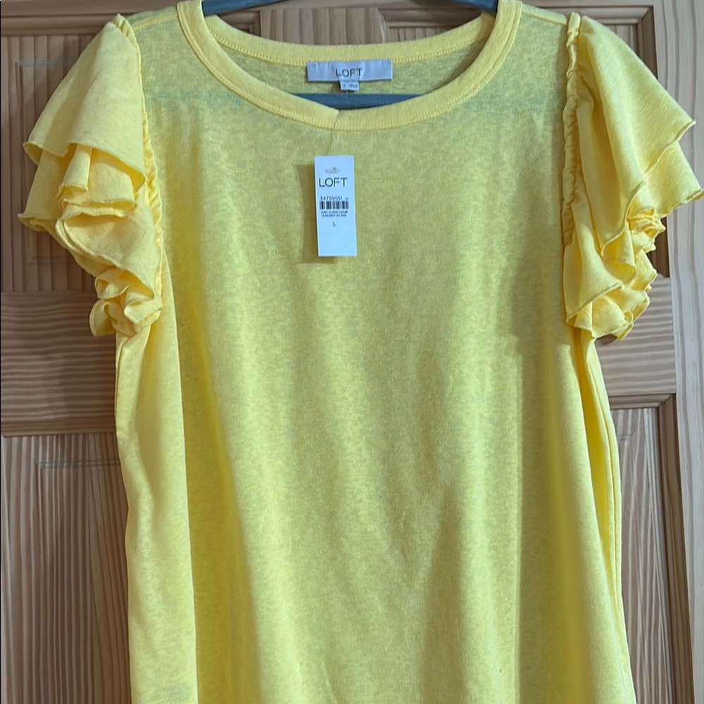 LOFT Yellow Flutter Sleeve Blouse with Ruffled Details